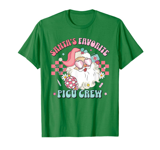 Retro Pink Christmas Santa's Favorite PICU Nurse Pediatric T-Shirt