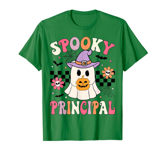 Groovy Spooky Principal Ghost Pumpkin Halloween Principal T-Shirt