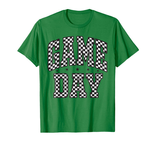 Black White Checkered Game Day Funny Football Men Women Cute T-Shirt