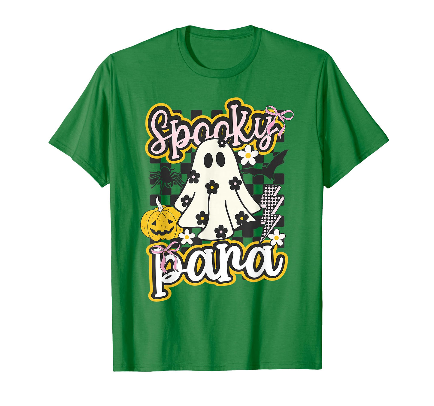 Spooky para Groovy Preppy Halloween Ghost Checkered T-Shirt
