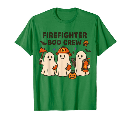 Firefighter Boo Crew Funny Ghost Matching Halloween Costume T-Shirt