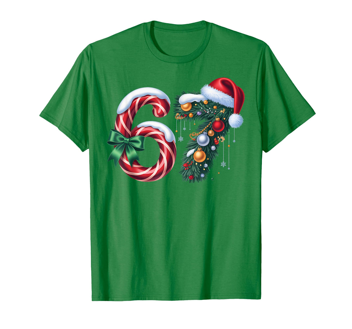 Funny 67 Six Seven Candy Cane Garland Christmas Outfit T-Shirt