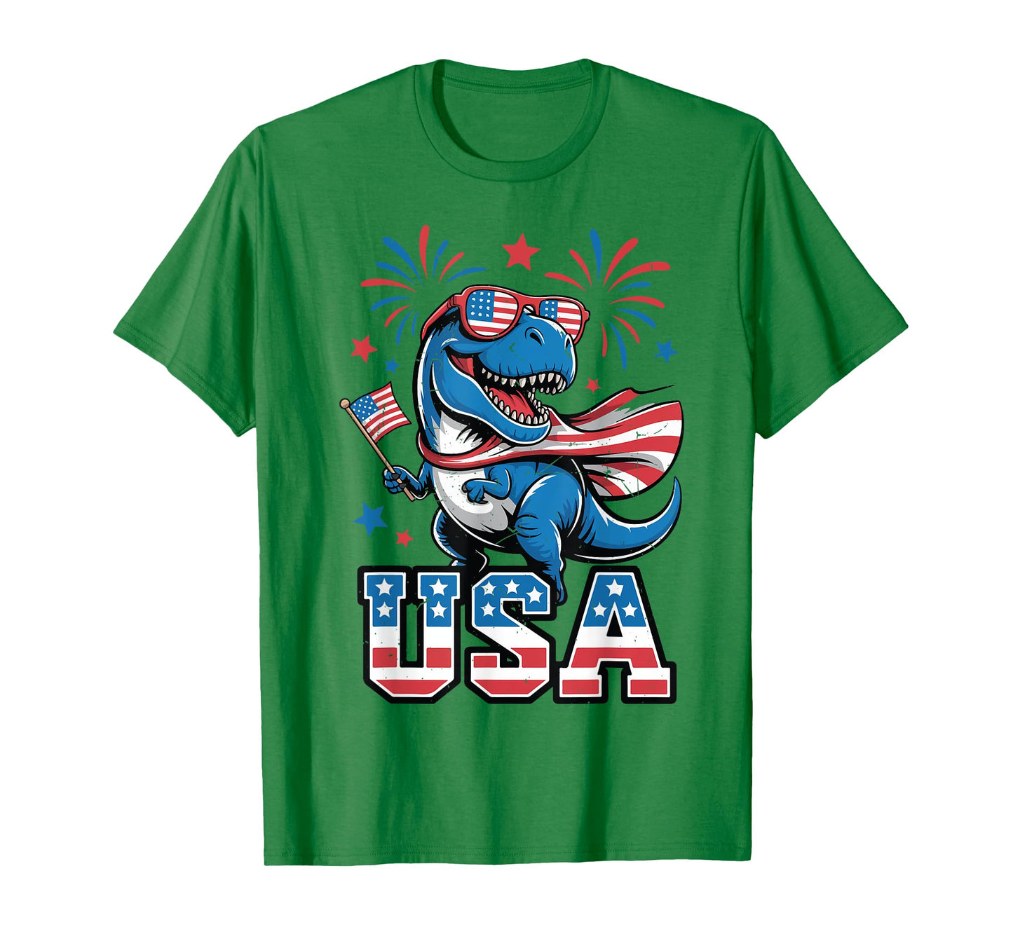 USA 4th July Toddler Boy Dinosaur Dino American Flag Patriot T-Shirt