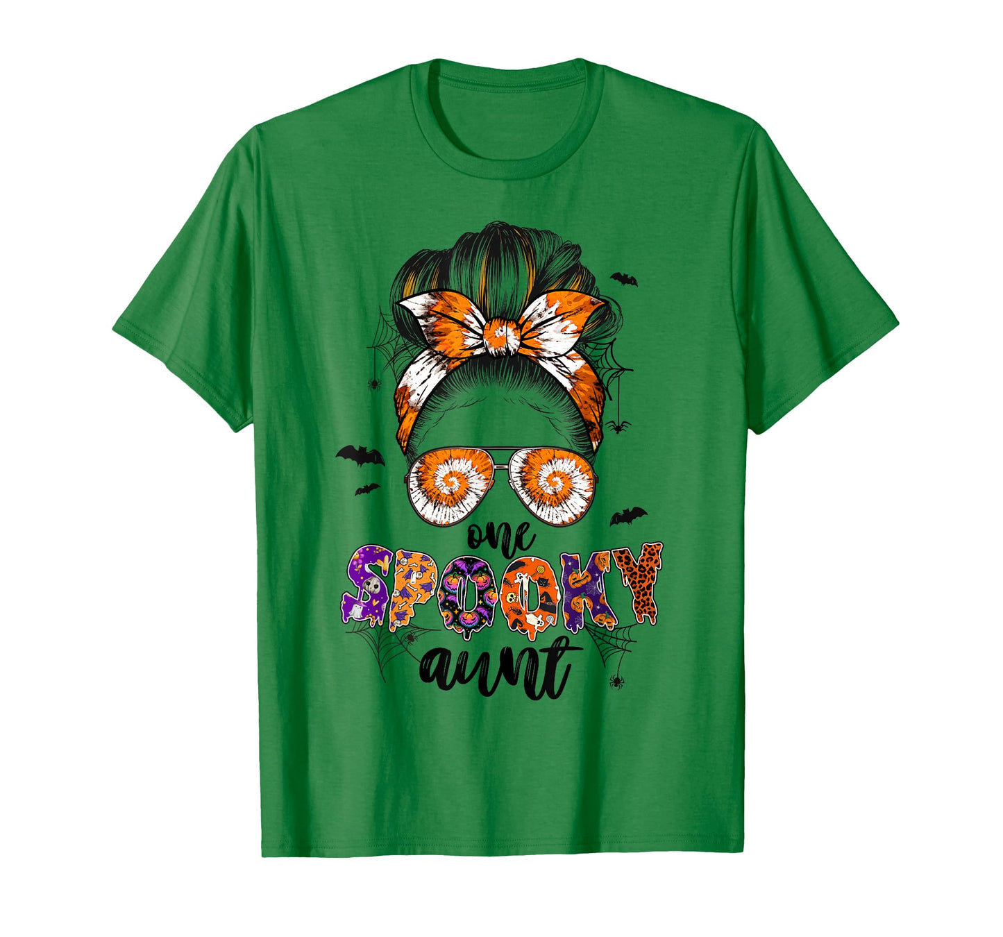 Tie Dye One Spooky Aunt Halloween Monster Messy Bun Aunt T-Shirt