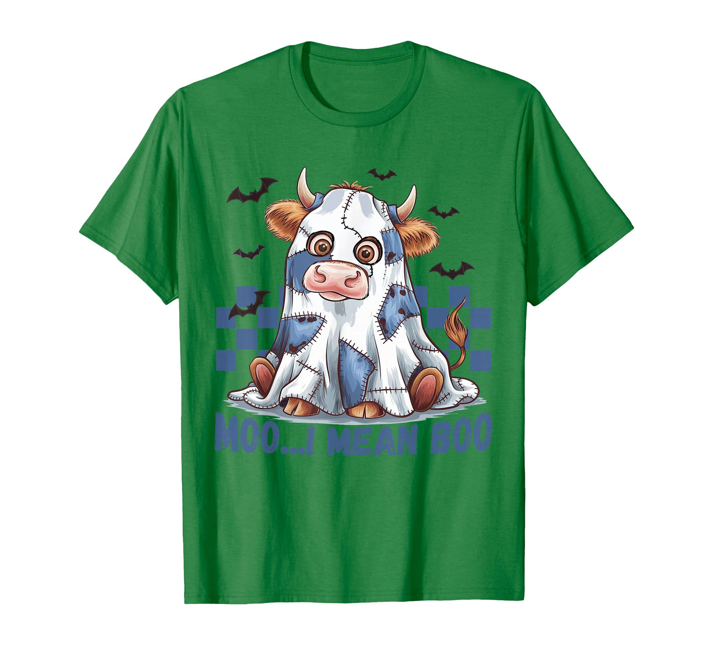 Moo I Mean Boo Halloween Highland Cow Ghost Patchwork Fall T-Shirt