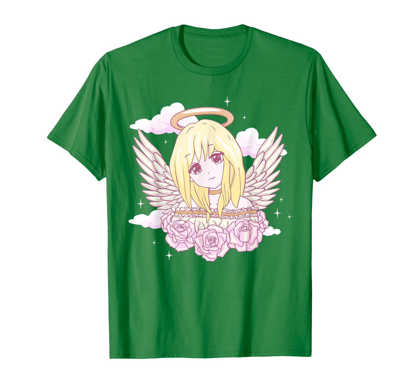 Angelcore Aesthetic Anime Girl Roses Angel Halo T-Shirt