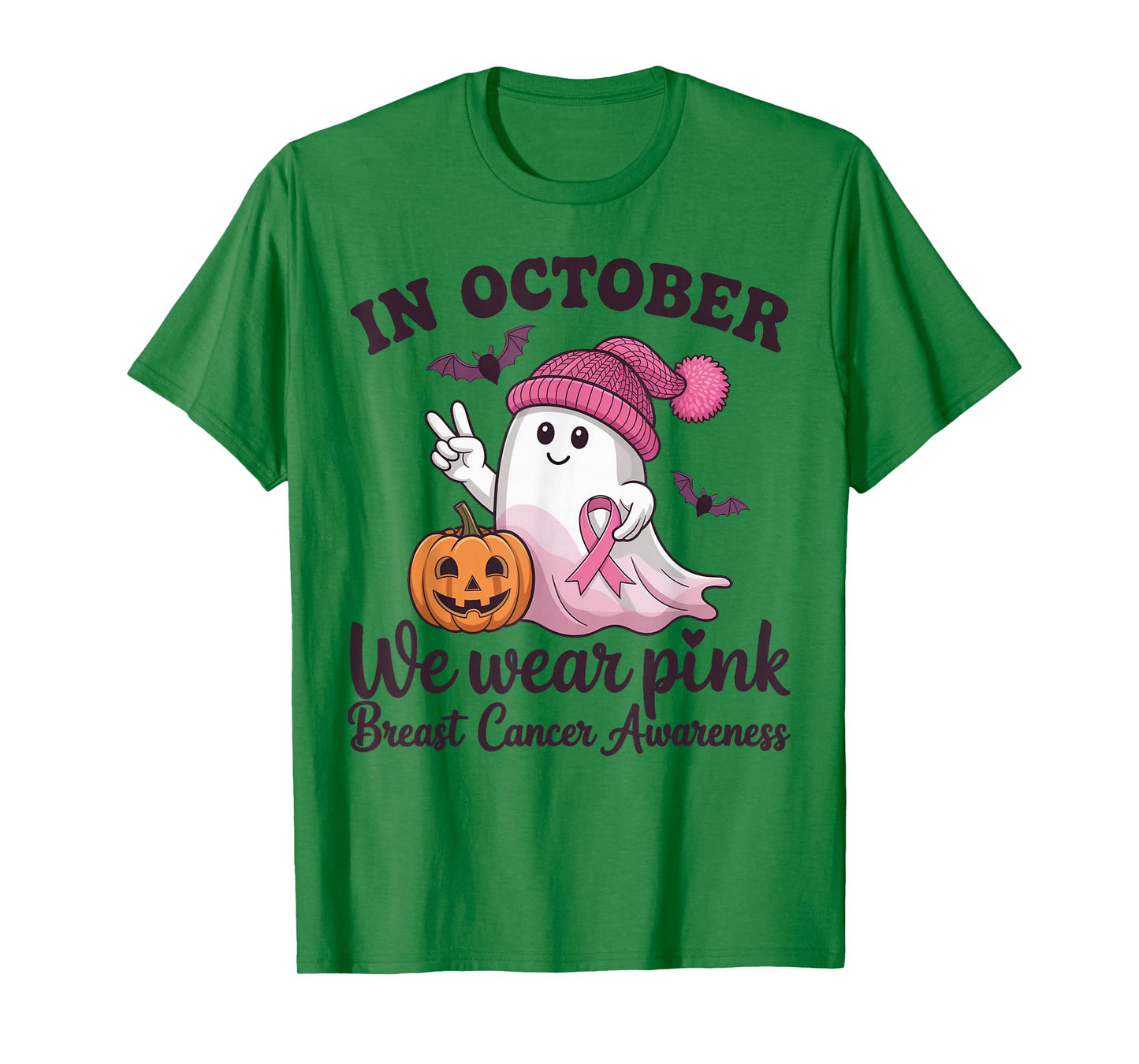 in October we wear Pink Halloween Breast Cancer Awareness T-Shirt