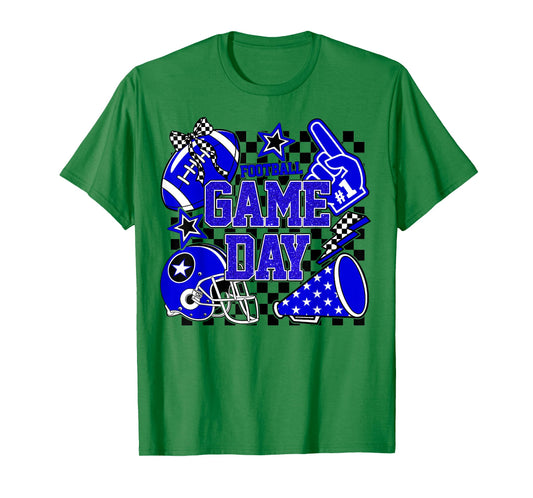 Game Day Football Touchdown Season Girly Team Spirit Blue T-Shirt