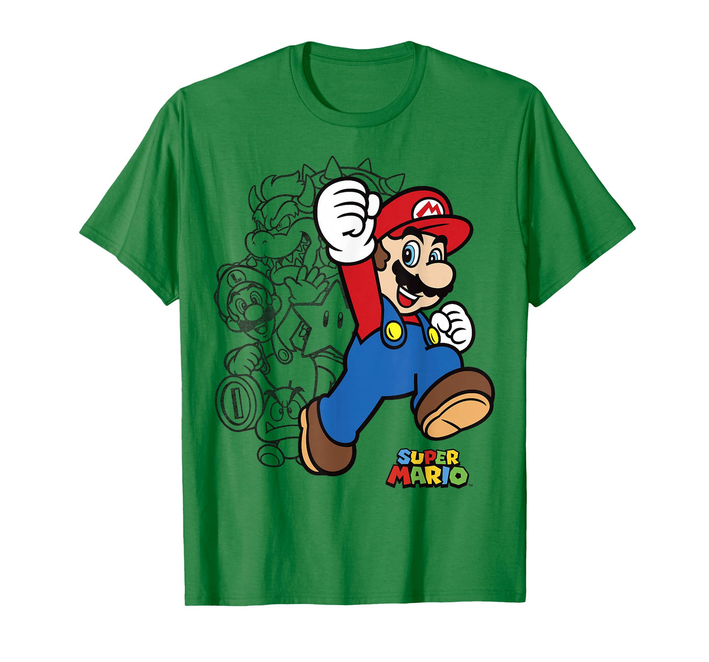 Super Mario Group Shot Bowser Outline T-Shirt