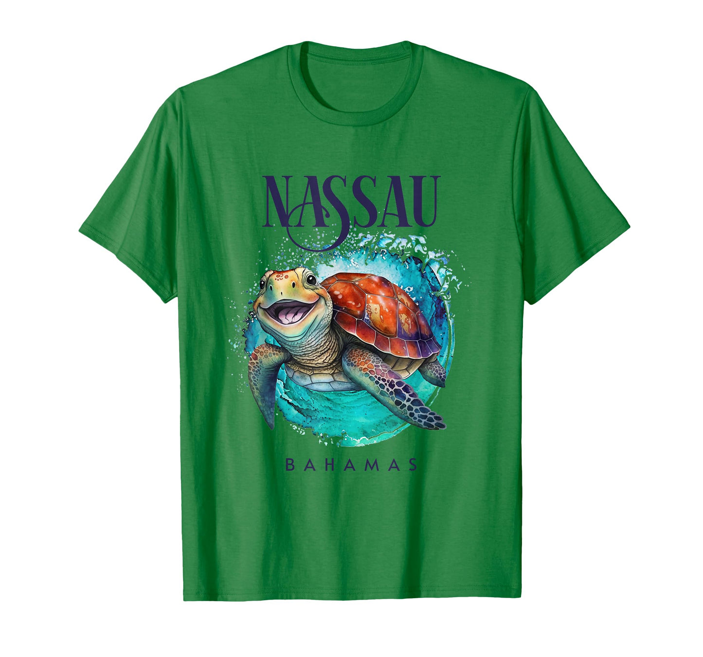 Nassau Bahamas Watercolor Happy Sea Turtle T-Shirt