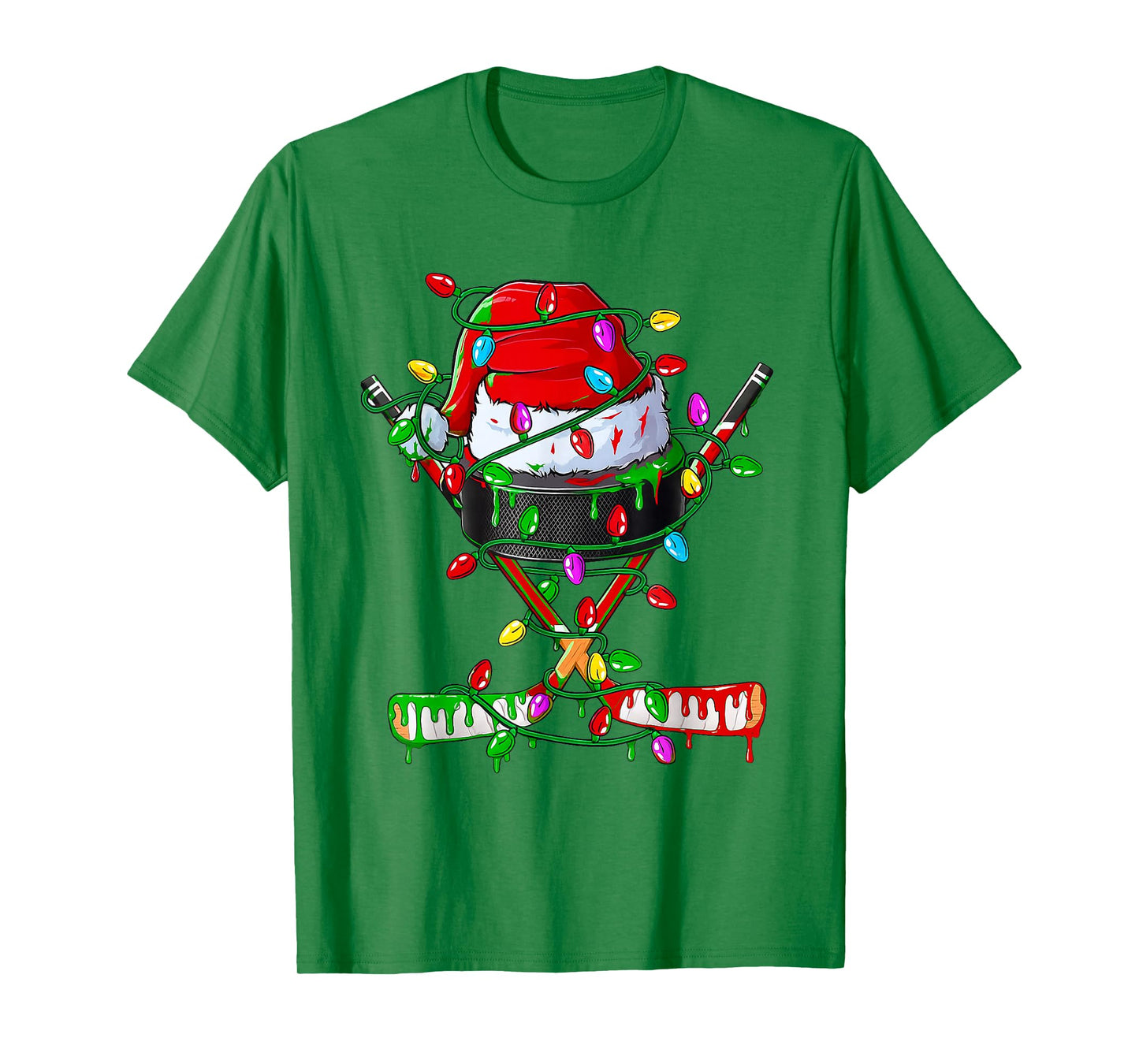 Christmas Hockey Ice Cream Drip Boys Xmas Ice Hockey Players T-Shirt