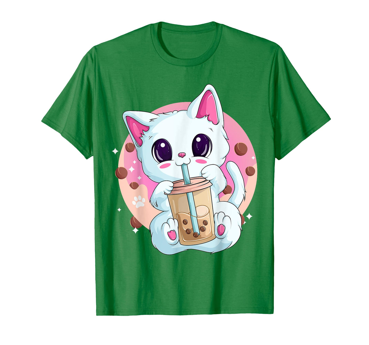Boba Tea Cat Anime Shirts for Women, Kawaii Bubble Tea Neko T-Shirt