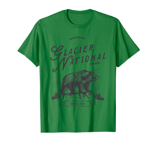 Vintage Glacier National Park T Shirt Retro Bear Montana Tee T-Shirt
