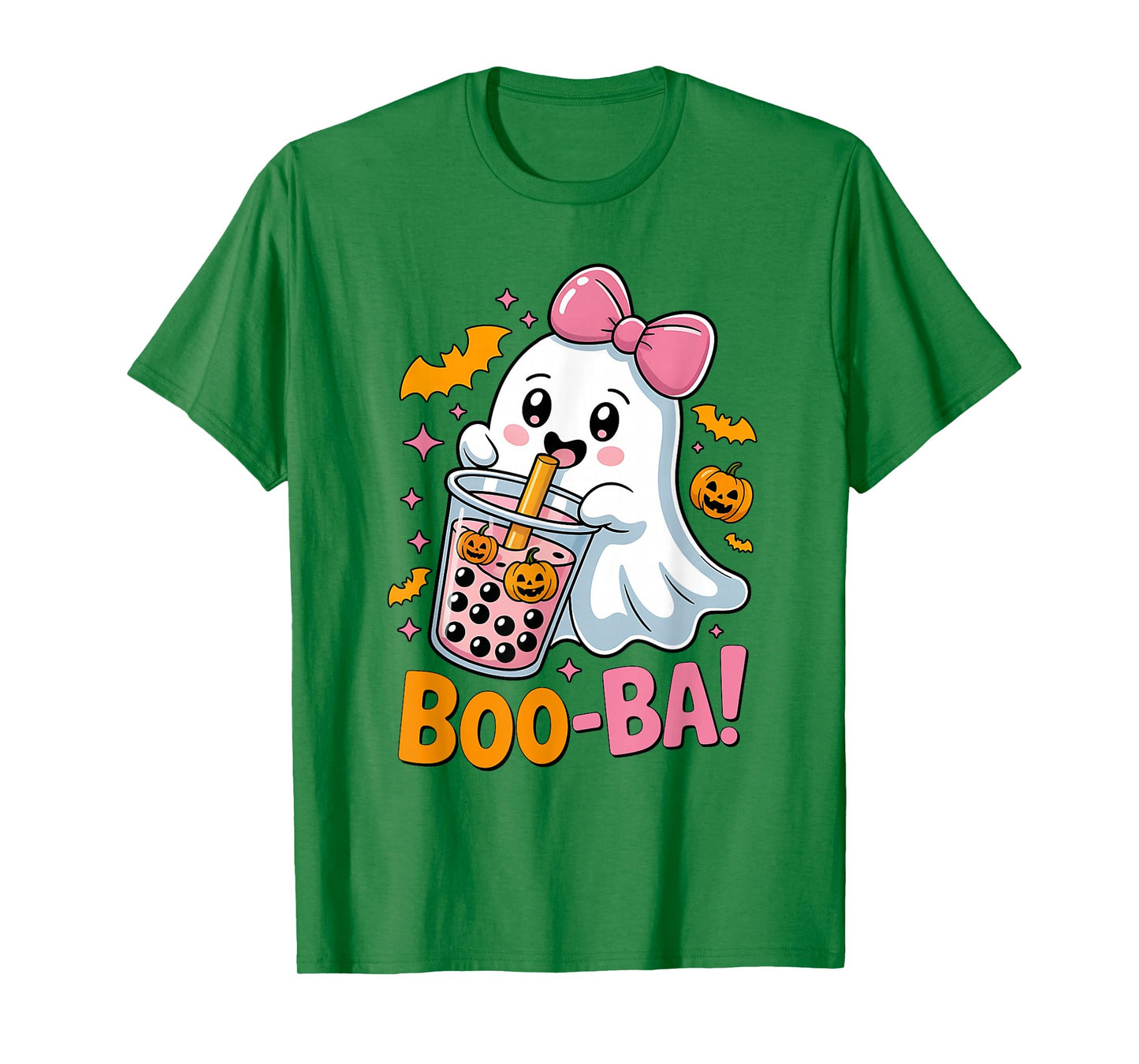 Kawaii Boba Cute Boo Ghost Halloween Girl Women Coquette Bow T-Shirt