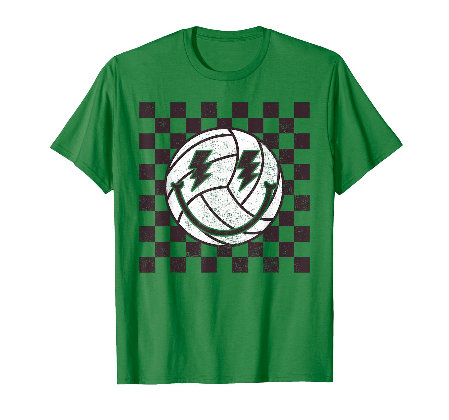 Checkered Volleyball Smile Face Lightning Bolt T-Shirt
