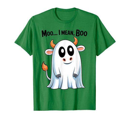 Moo I Mean Boo Funny Highland Cow Ghost Halloween Costume T-Shirt