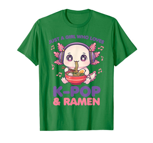 Just a Girl Who Loves K-Pop and Ramen Cute Axolotl T-Shirt