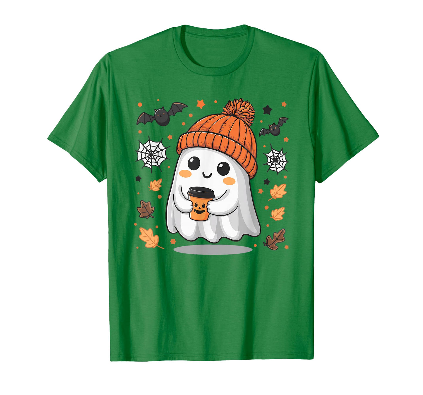 Cute Ghost Drinking Coffee Halloween Ghost Ice Coffee Womens T-Shirt