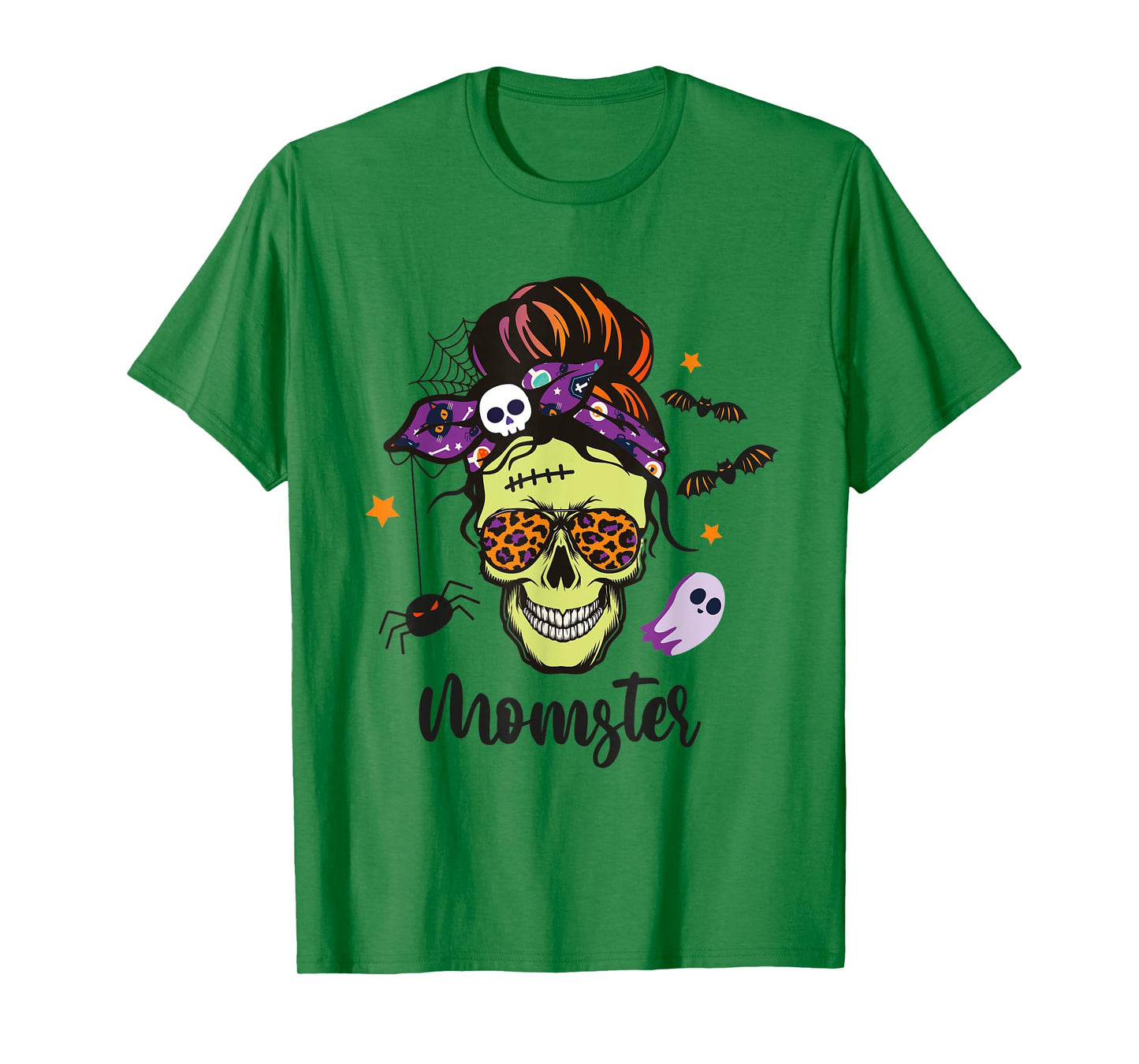 MOMSTER Halloween Skull Mom Messy Hair Bun Monster Momster T-Shirt