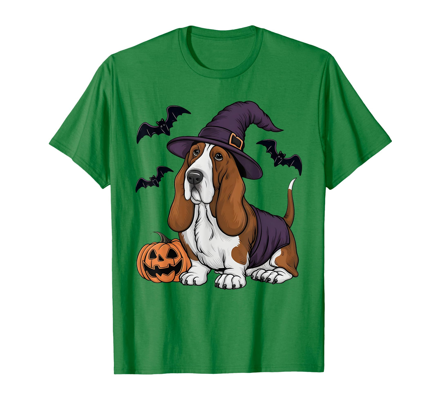 Pumpkin Bat Witch Costume Basset Hound Dog Halloween T-Shirt