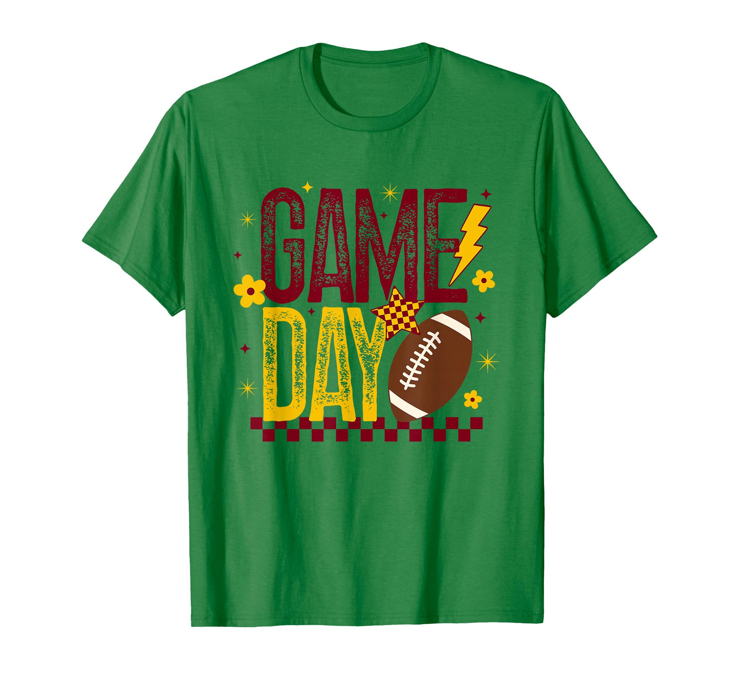 Game Day Football Season Retro Maroon Gold Checked Touchdown T-Shirt
