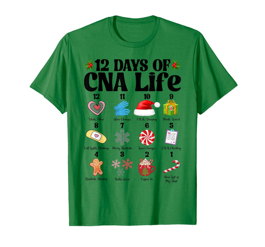 12 Days of CNA Life Nurse Merry Christmas Pajamas Xmas Women T-Shirt