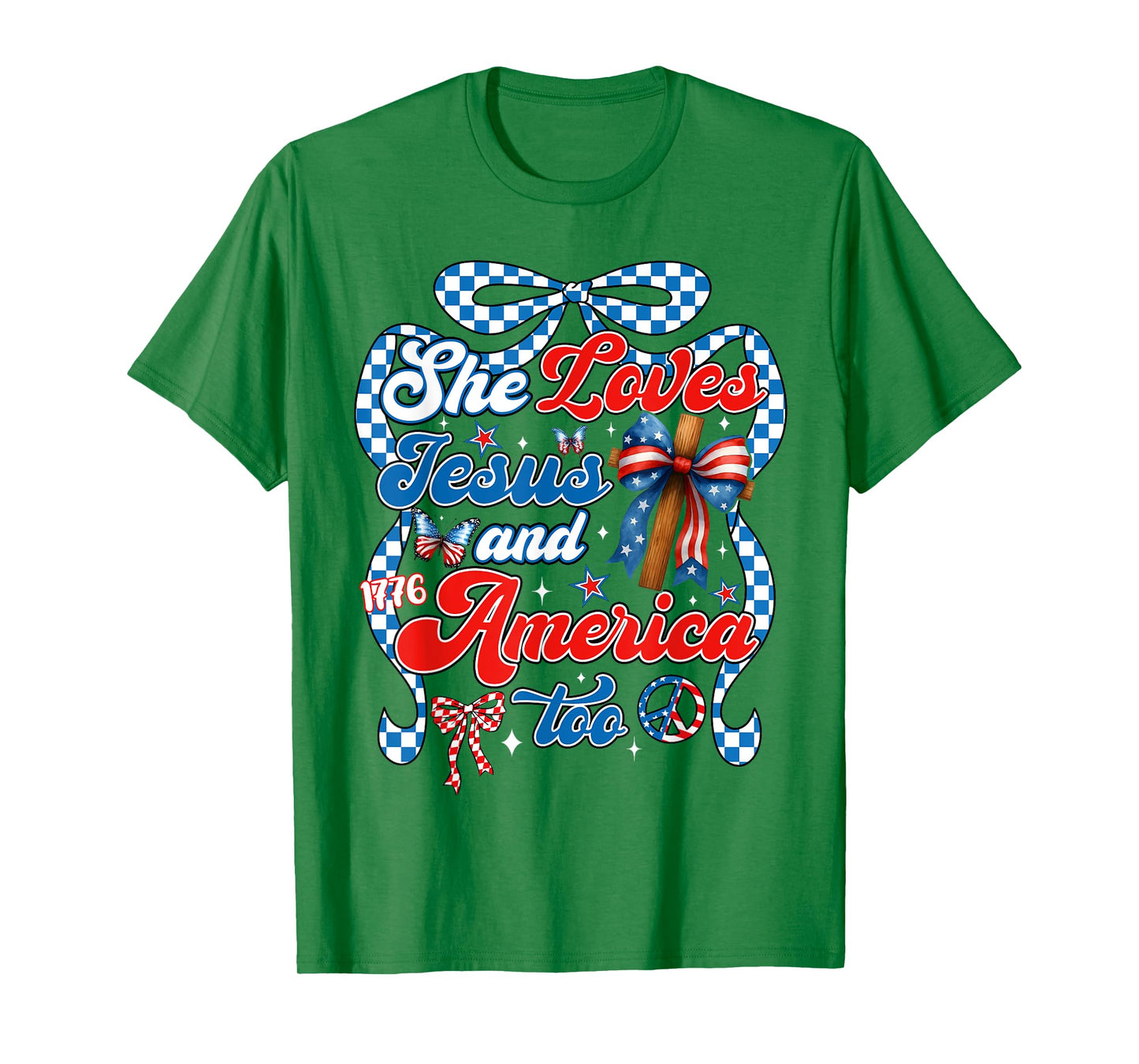 4th Of July She Loves Jesus And America Too Christian Faith T-Shirt