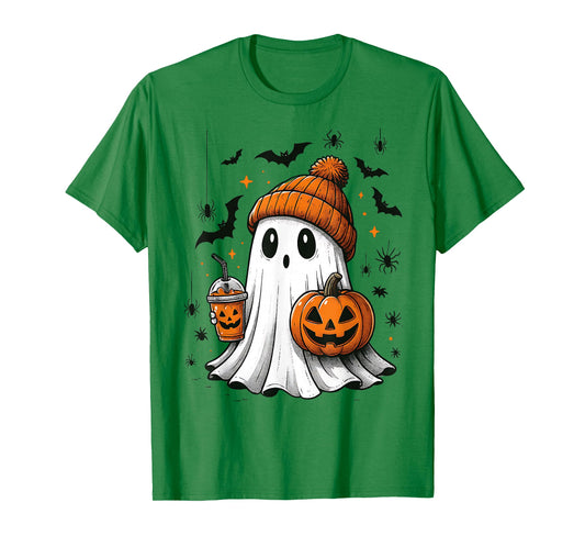 Ghost Drinking Boba Tea Pumpkin Spooky Cute Ghost Halloween T-Shirt