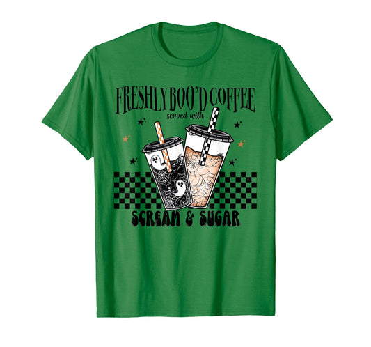 Retro Freshly Boo'd Coffee Lovers Boujee Ghost Halloween T-Shirt