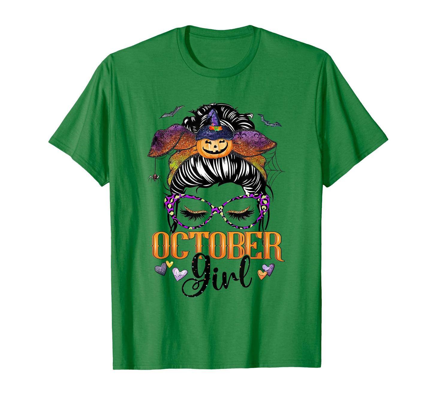 October Girl Halloween Messy Bun Lady Hair Glasses Bandana T-Shirt