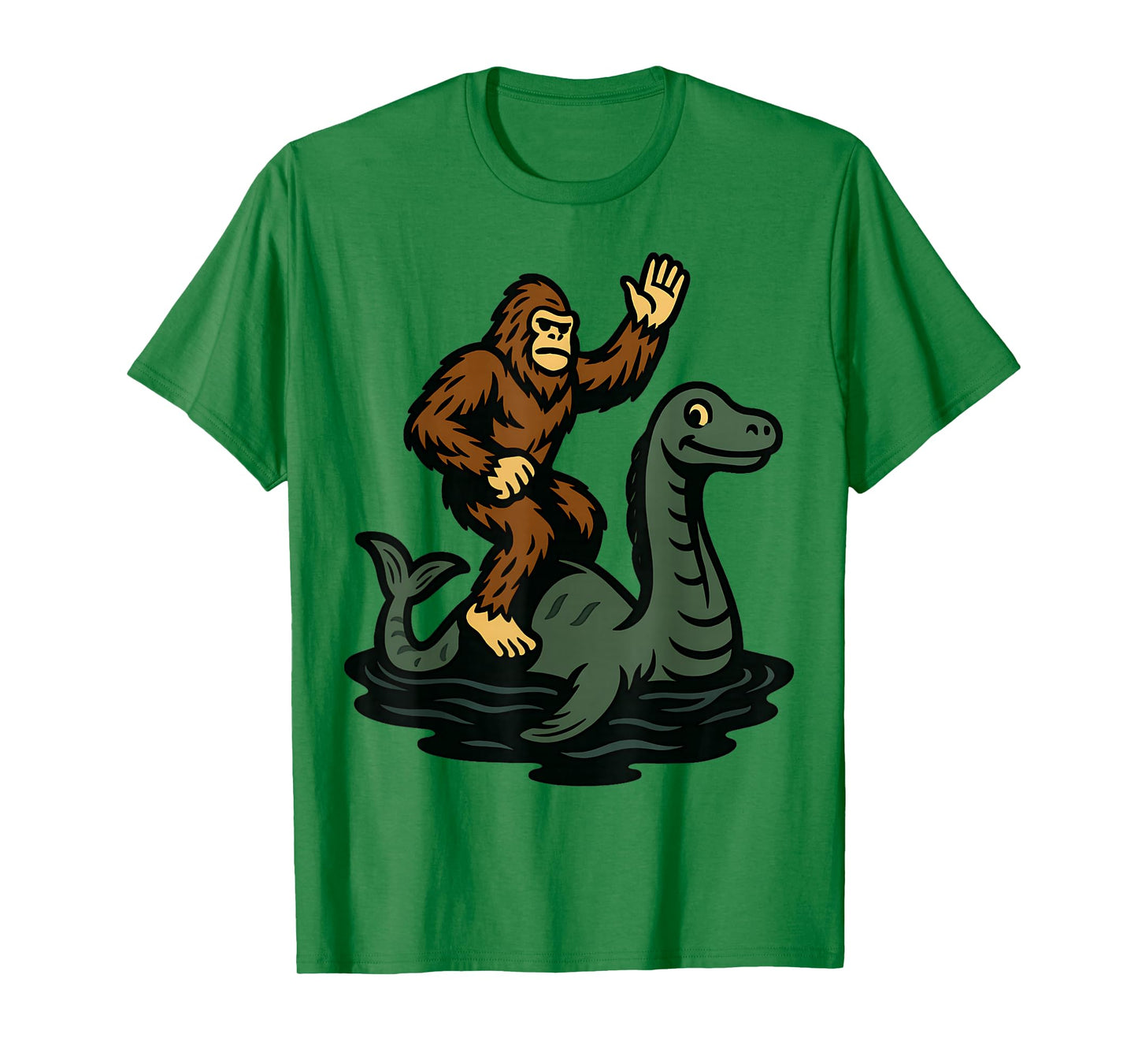 Bigfoot Riding Loch Ness Monster Funny Sasquatch T-Shirt