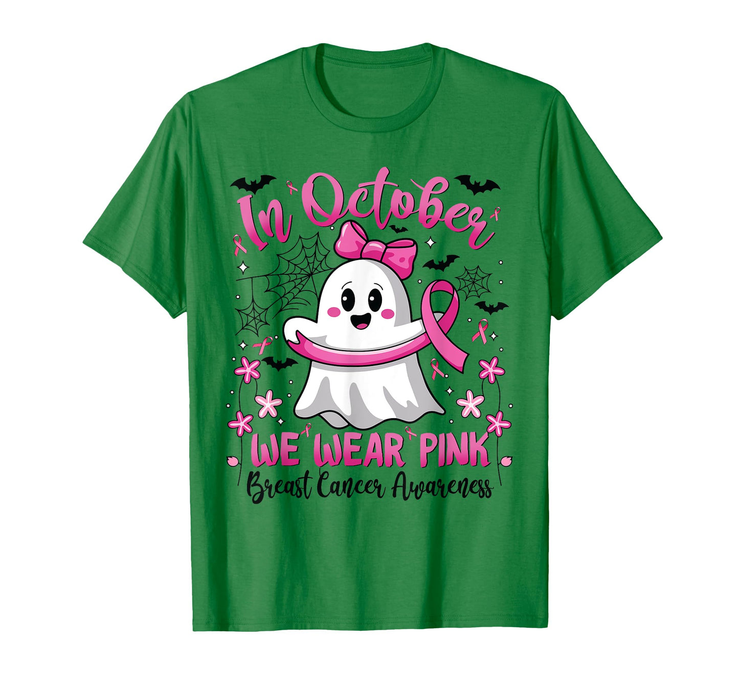 In October We Wear Pink Ghost Witch Breast Cancer Awareness T-Shirt
