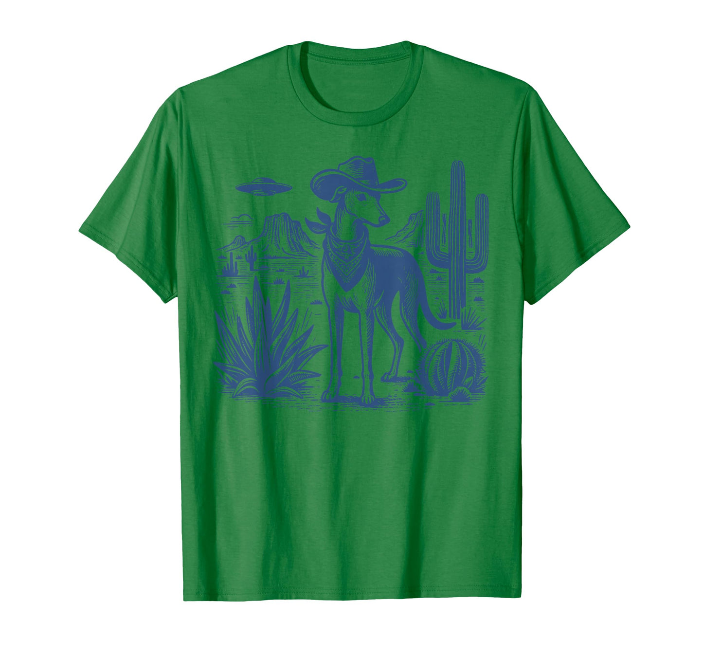 UFO Greyhound Western Alien Vintage 90s Whippet Cowboy Dog T-Shirt