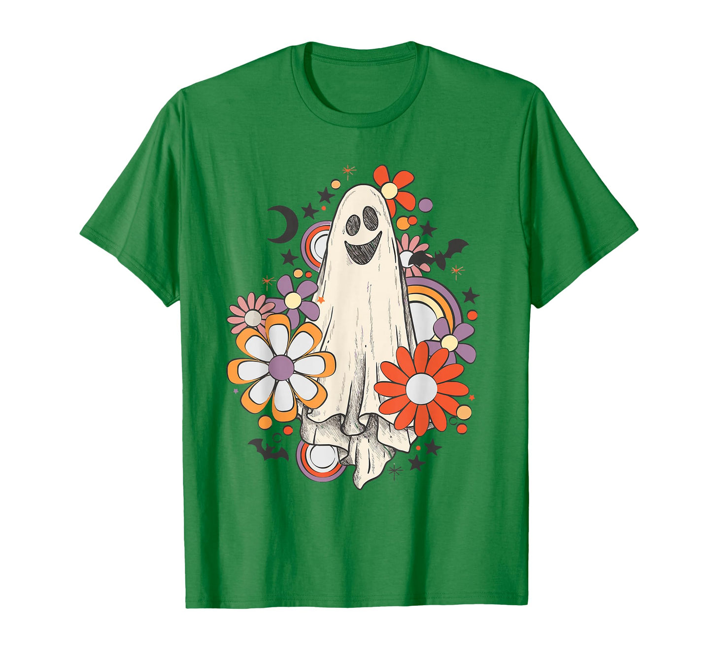 Retro Vintage Ghost Floral Pumpkin Halloween Womens Girls T-Shirt