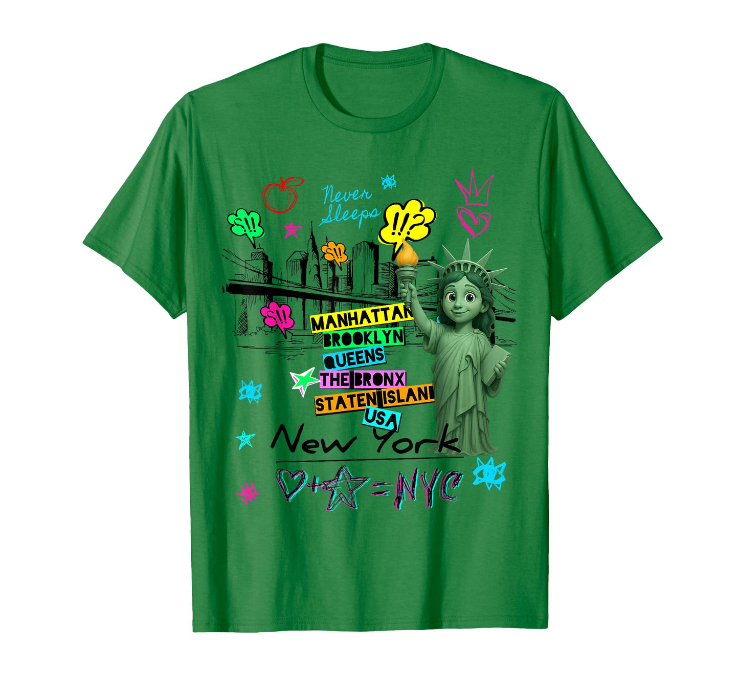 New York City Baby Statue of Liberty Skyline Sketch Cartoon T-Shirt