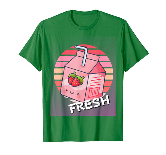 Mens Womens Japanese Pink Strawberry Milk Kawaii 90s Retro T-Shirt