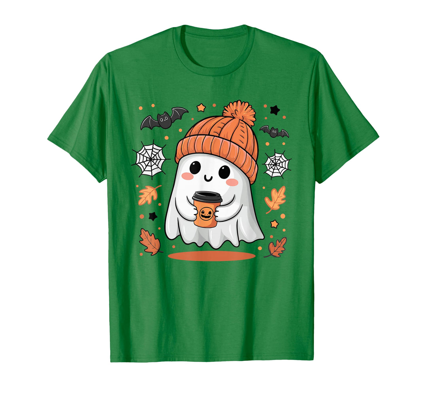 Cute Ghost Drinking Coffee Halloween Ghost Ice Coffee Womens T-Shirt