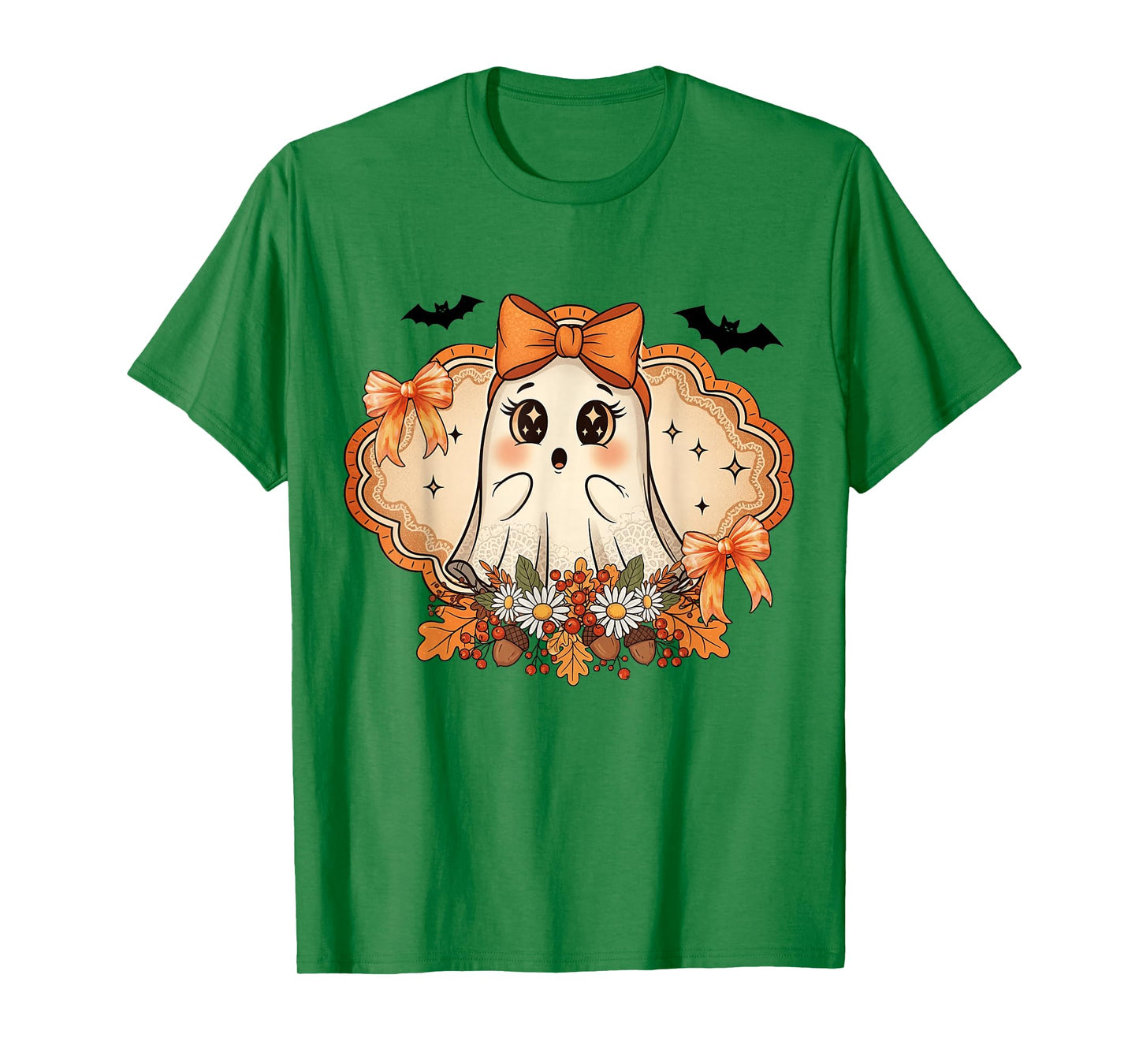 Boo Ghost Halloween Coquette Bow Spooky Season Girls Kids T-Shirt