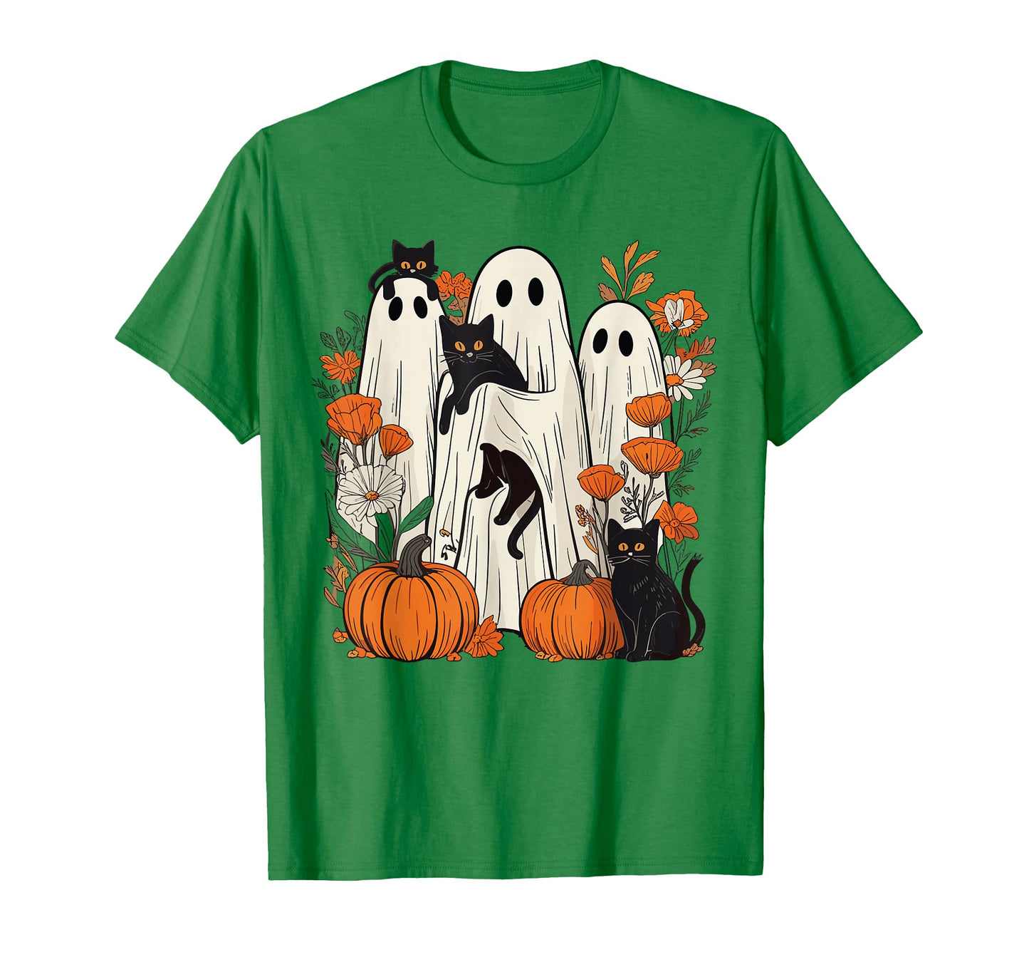 Retro Halloween Ghost Holding Black Cat Costume Men Women T- T-Shirt