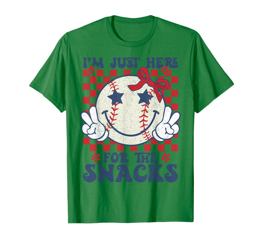 Retro Baseball Sister I'm Just Here for the Snacks Girls Mom T-Shirt