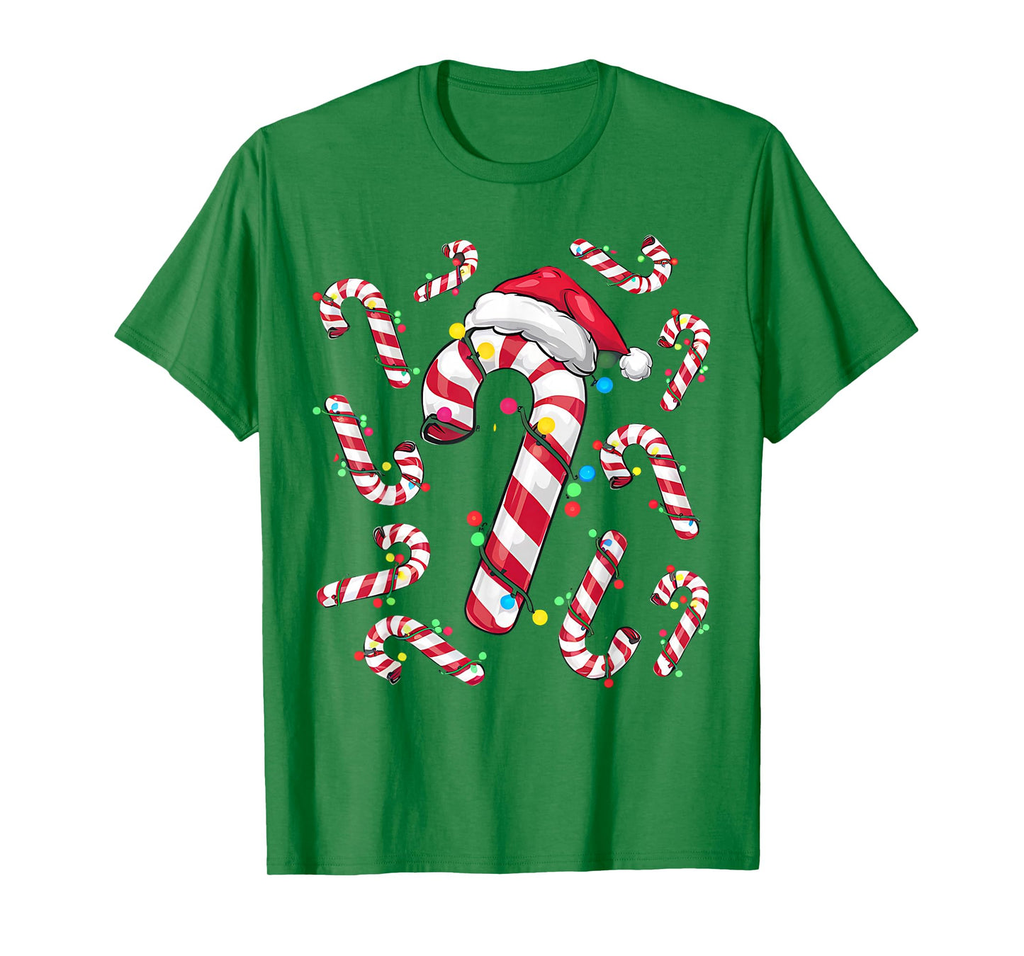 Cute Christmas Candy Cane Santa Hat and Christmas Lights T-Shirt