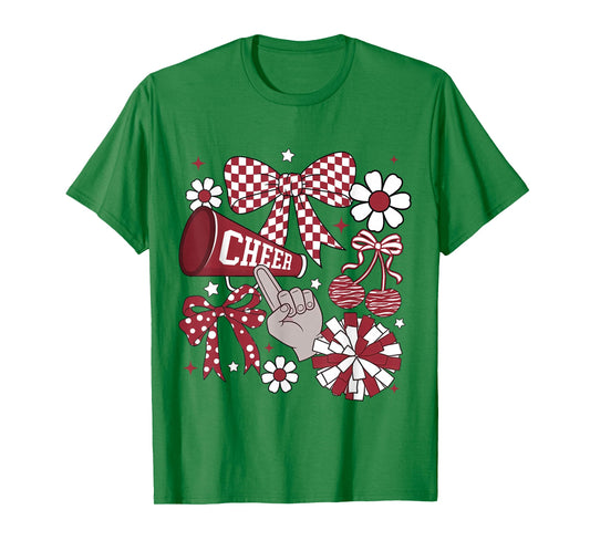 Cheer Checkered Coquette Bow Cheerleading Football Game Day T-Shirt