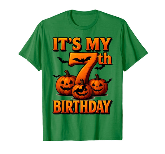 It's My 7th Birthday Pumpkins 7 Years Old Halloween Day Kids T-Shirt