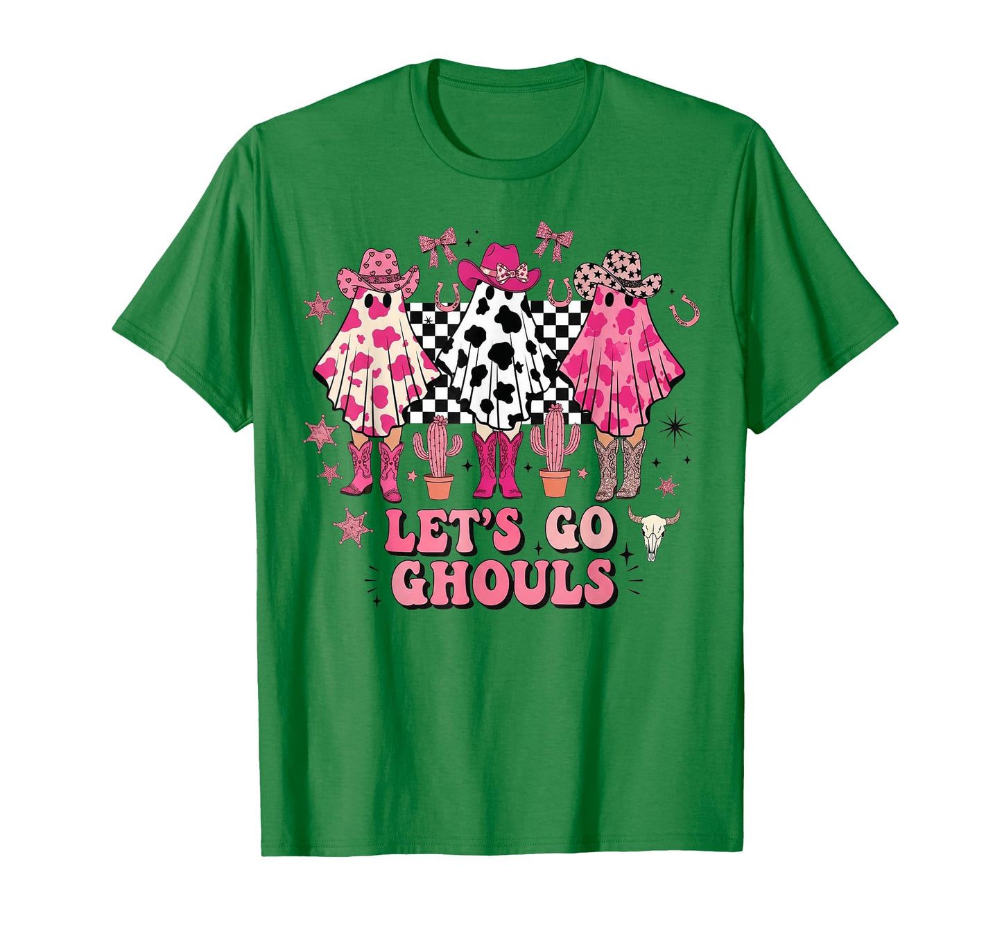 Let's Go Ghouls Cowgirl Cute Ghost Pink Halloween Western T-Shirt