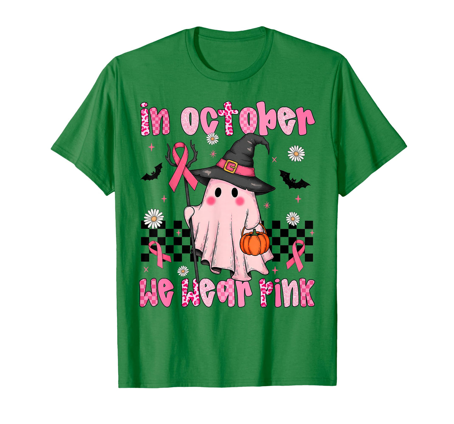 Breast Cancer Awareness In October We Wear Pink Ghost Ribbon T-Shirt