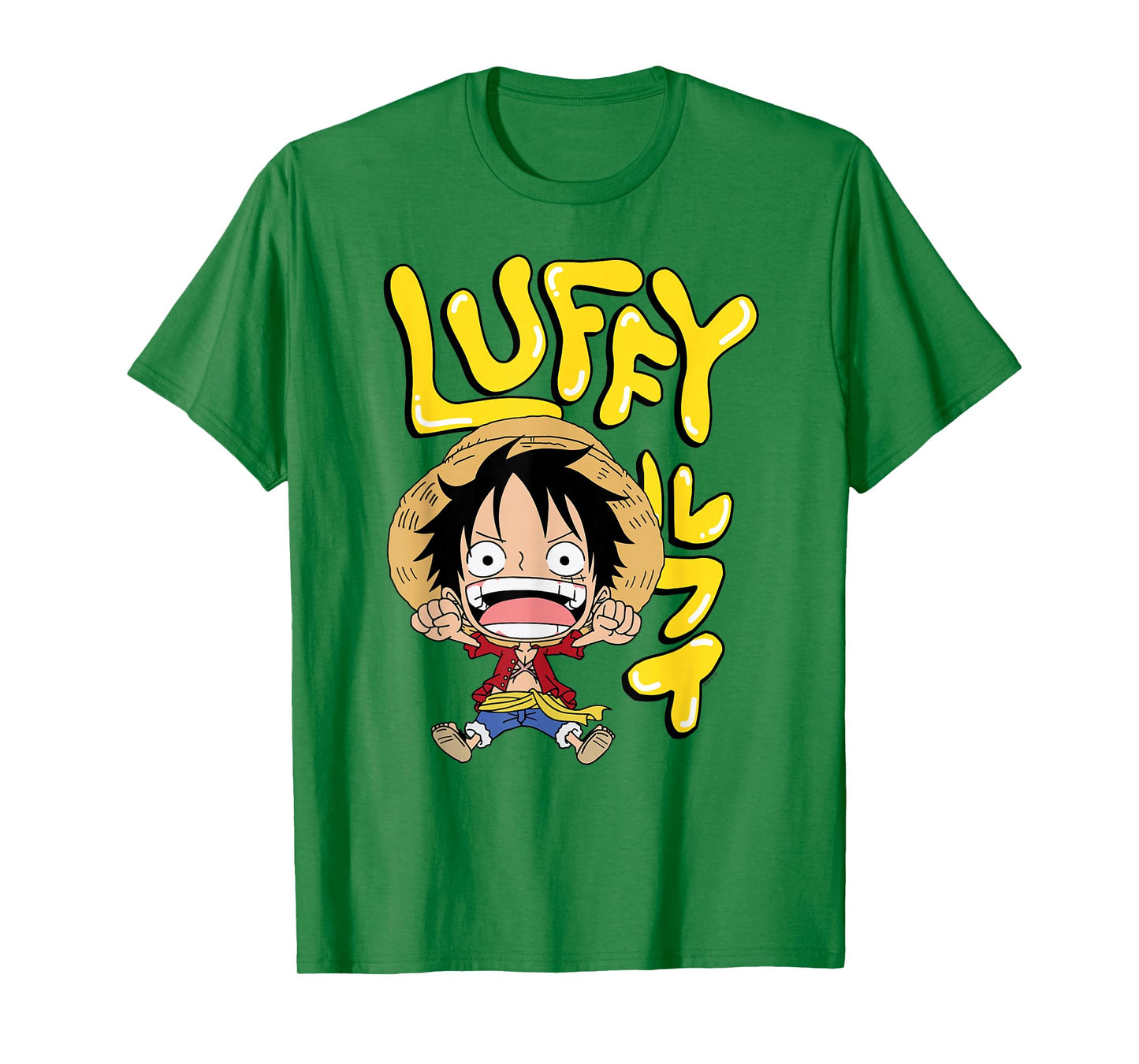 One Piece Anime Luffy Chibi with Bubble Letters T-Shirt