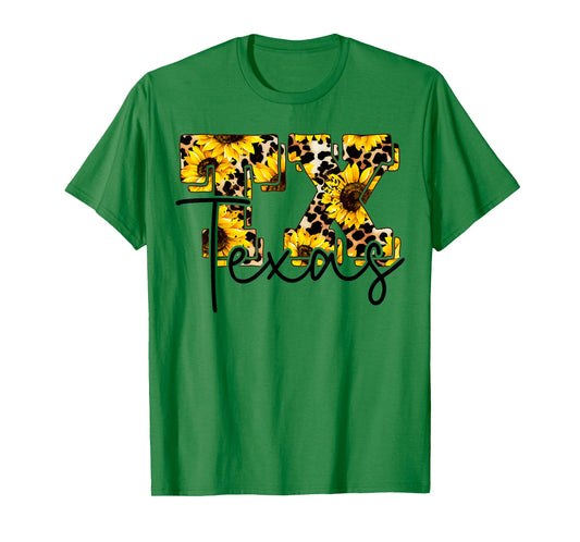 Womens Texas Sunflower Leopard Print Gift T-Shirt
