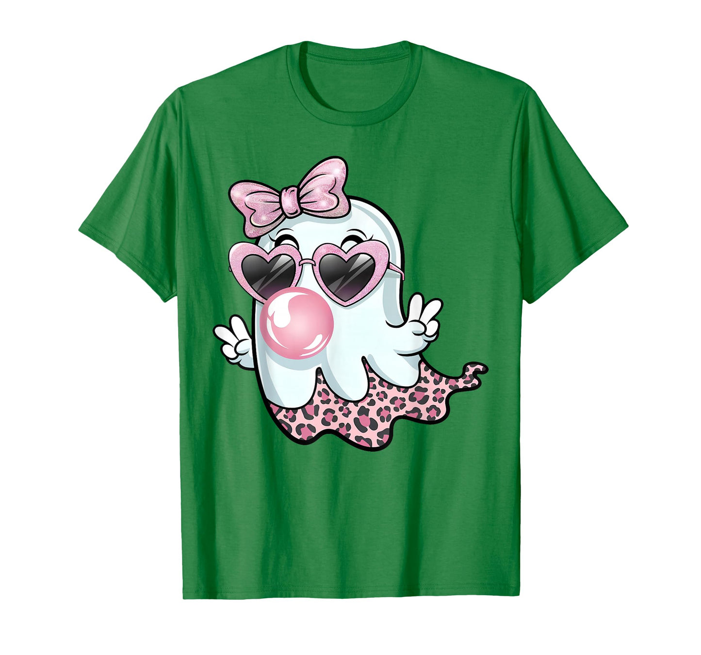Cute Girly Leopard Ghost Blowing Bubble Gum Halloween Kids T-Shirt