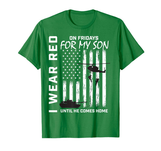 I Wear Red Friday Son Military Support Our Troops USA Flag Women Men T-Shirt