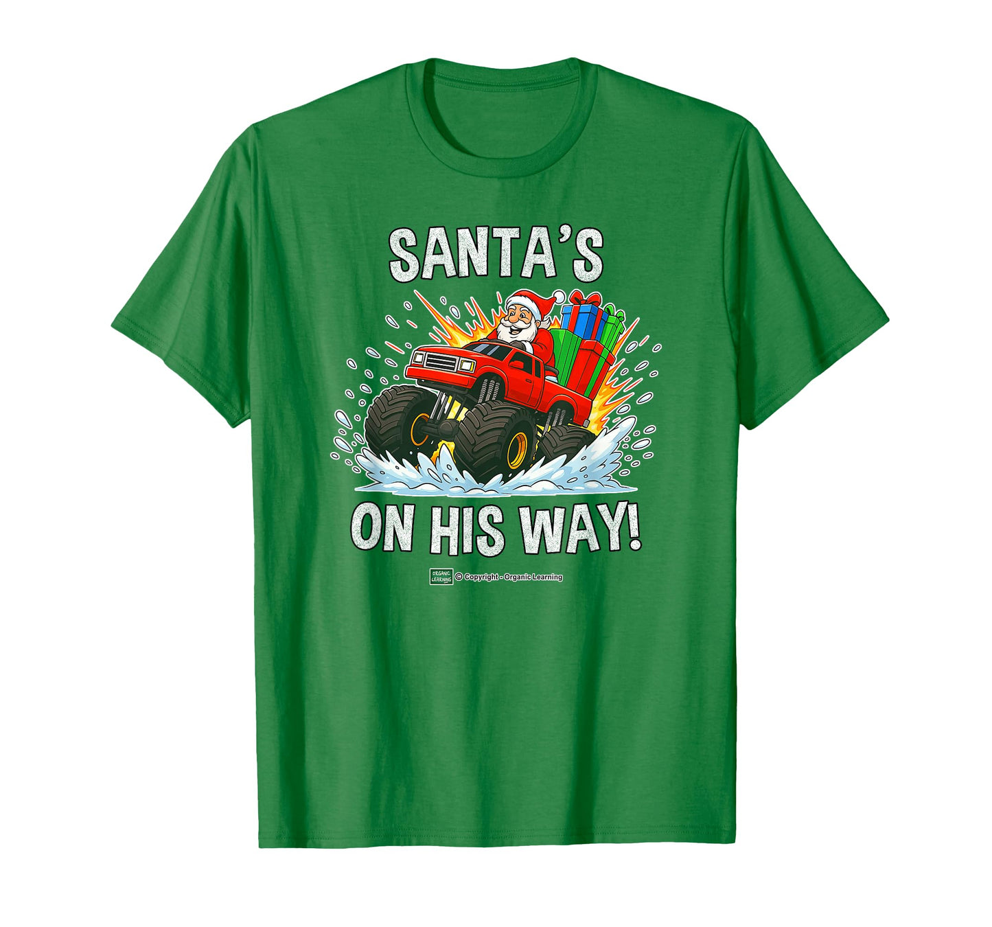 Santa’s On His Way! Fun Red Monster Truck Christmas T-Shirt